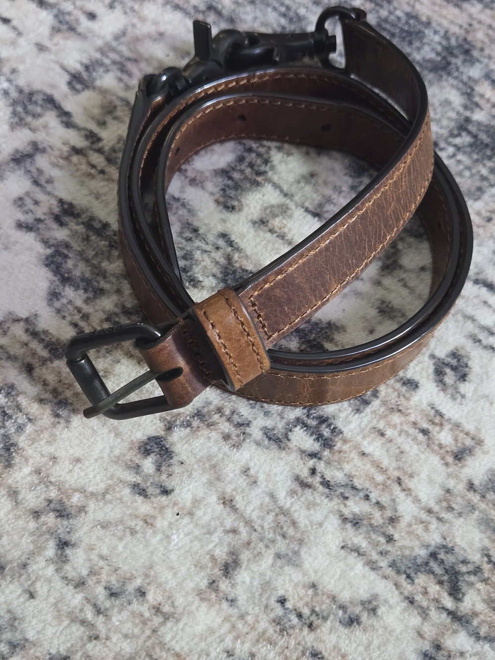 Frye Distressed Cognac Leather Belt with Gunmetal Buckle